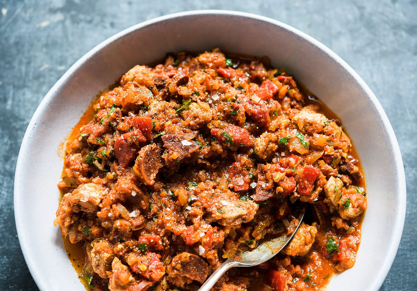 Pork and Chorizo Stew with  Peppers (Carcamusa)