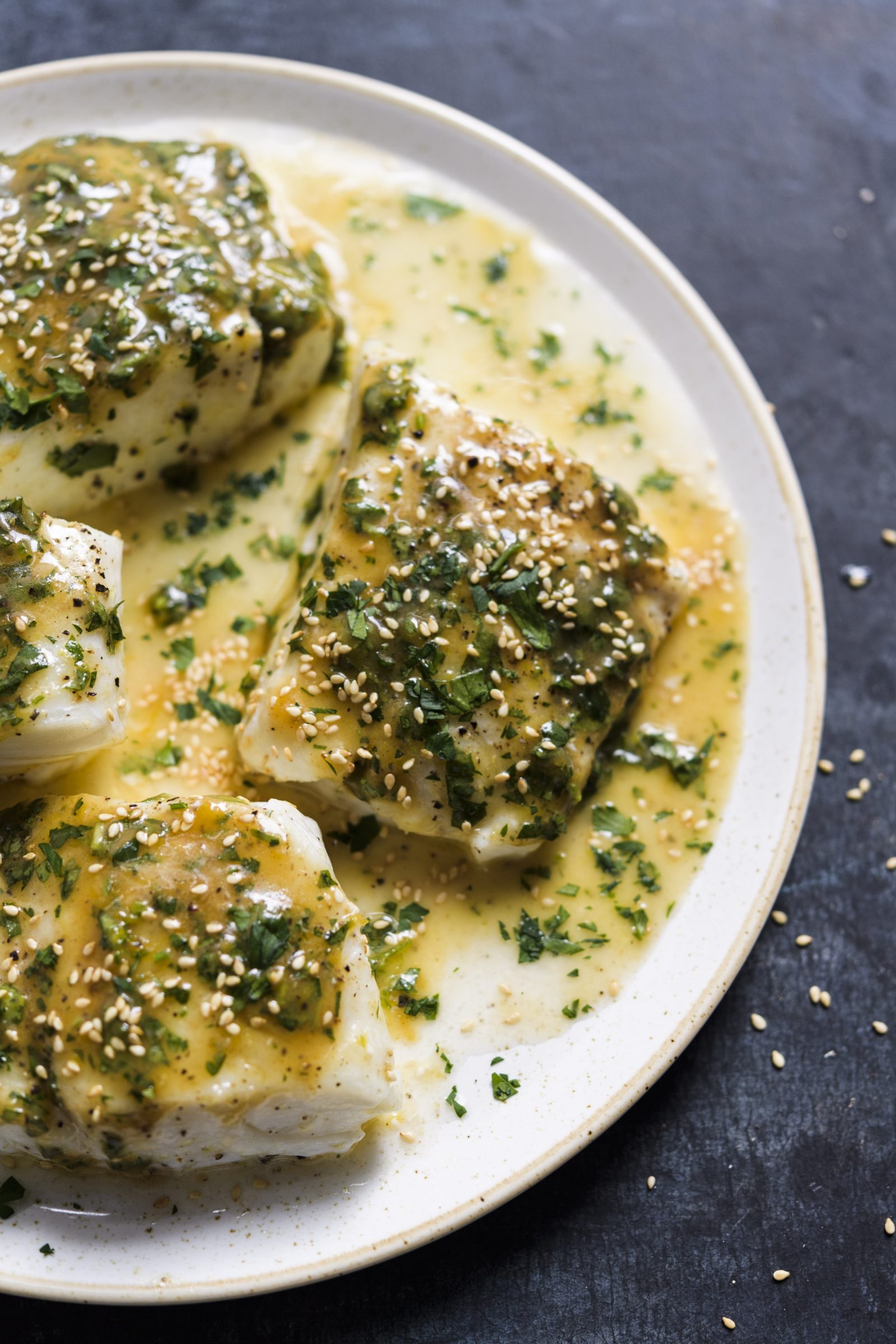 Roast Cod with Tahini-Herb Butter
