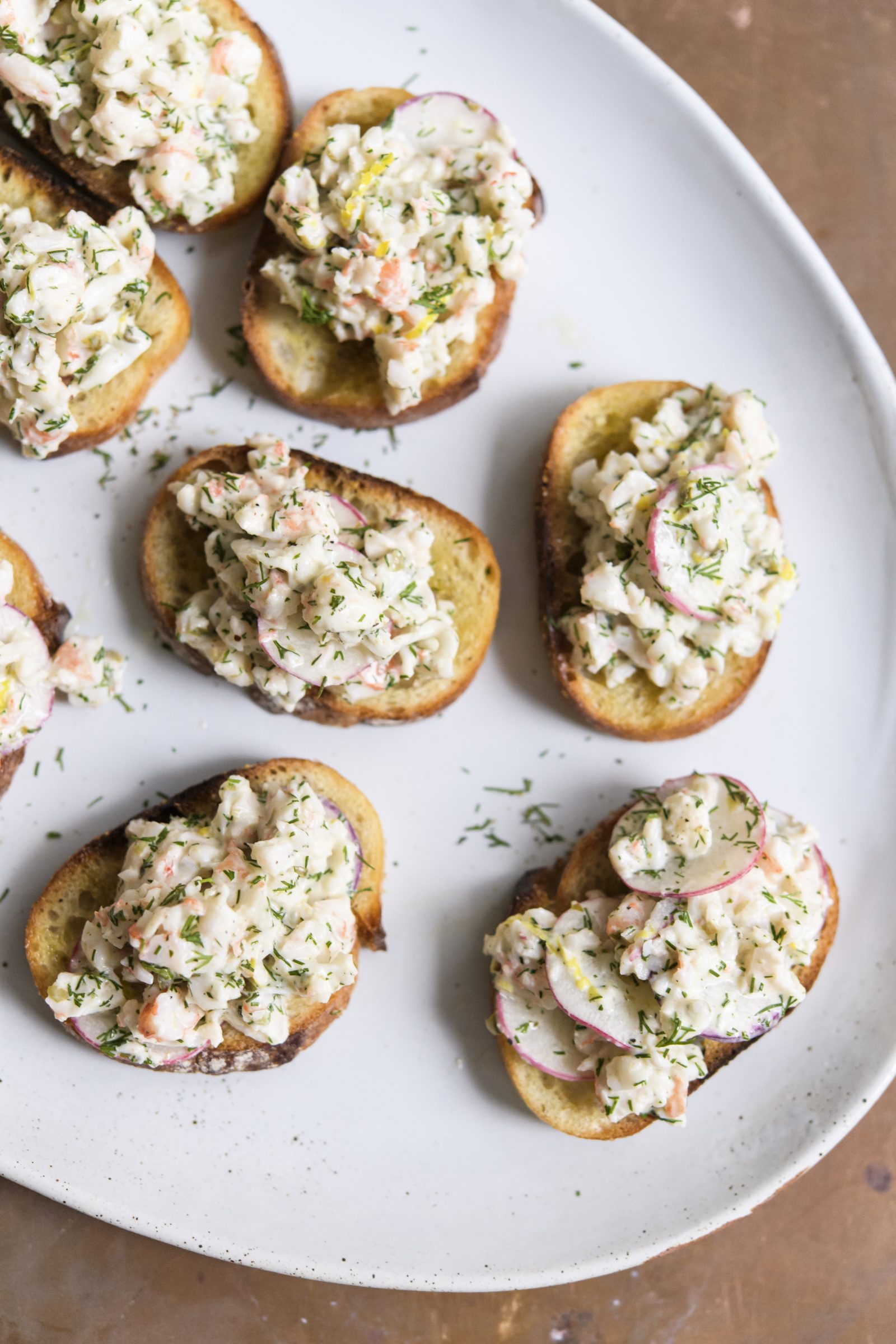 Shrimp Salad and Radish Crostini