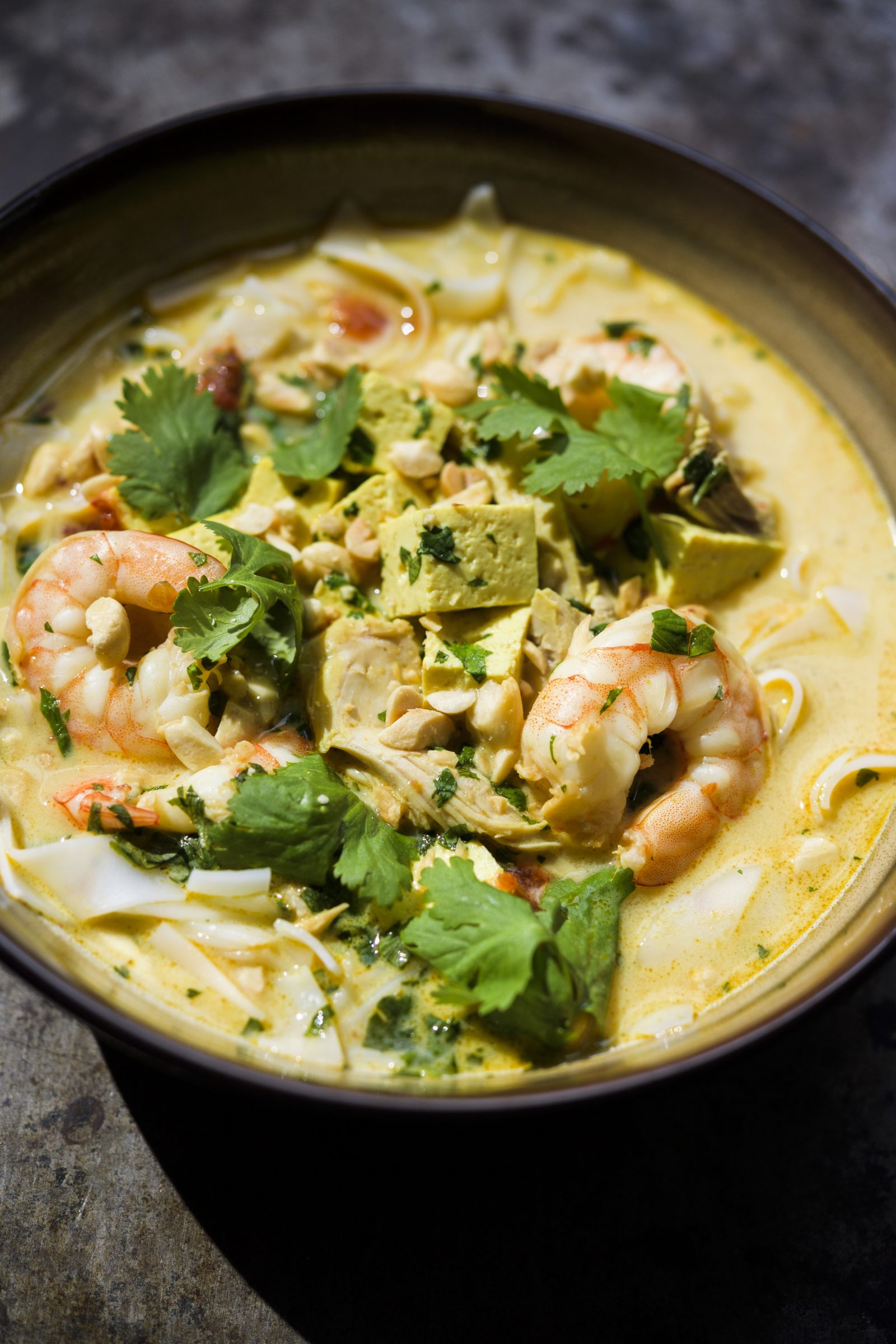 Singaporean Shrimp and Chicken Noodle Soup (Laksa)