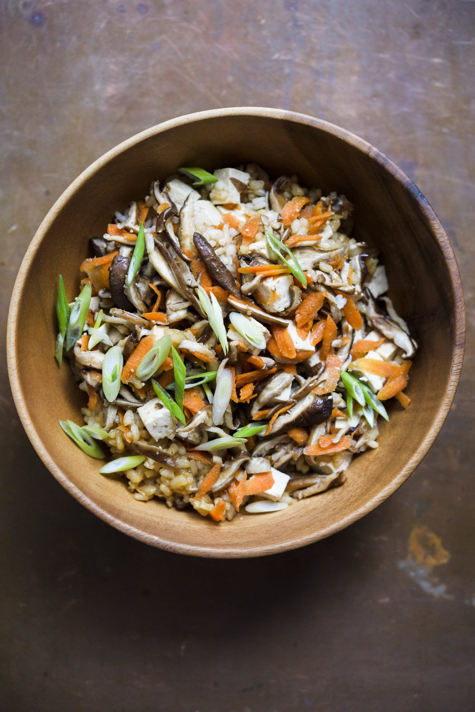 Soy-Steamed Japanese-Style Rice with Mushrooms and Tofu