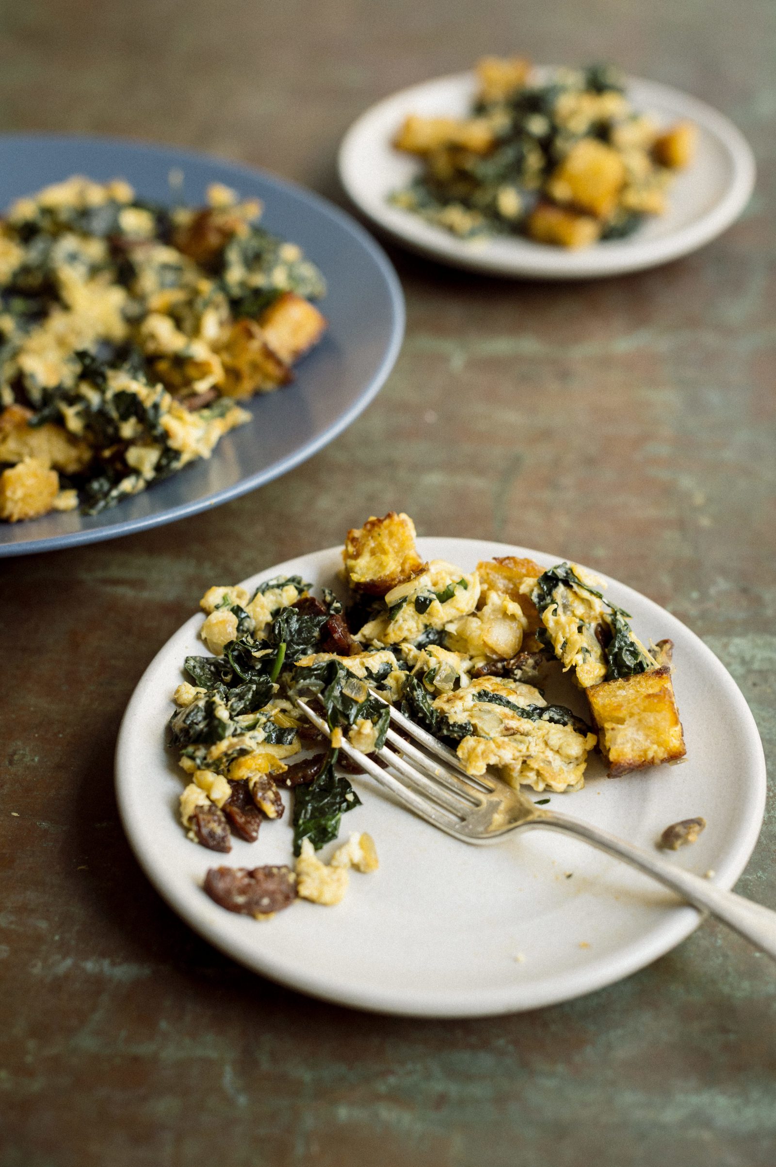 Spanish-Style Eggs with Garlicky Bread and Chorizo (Migas)