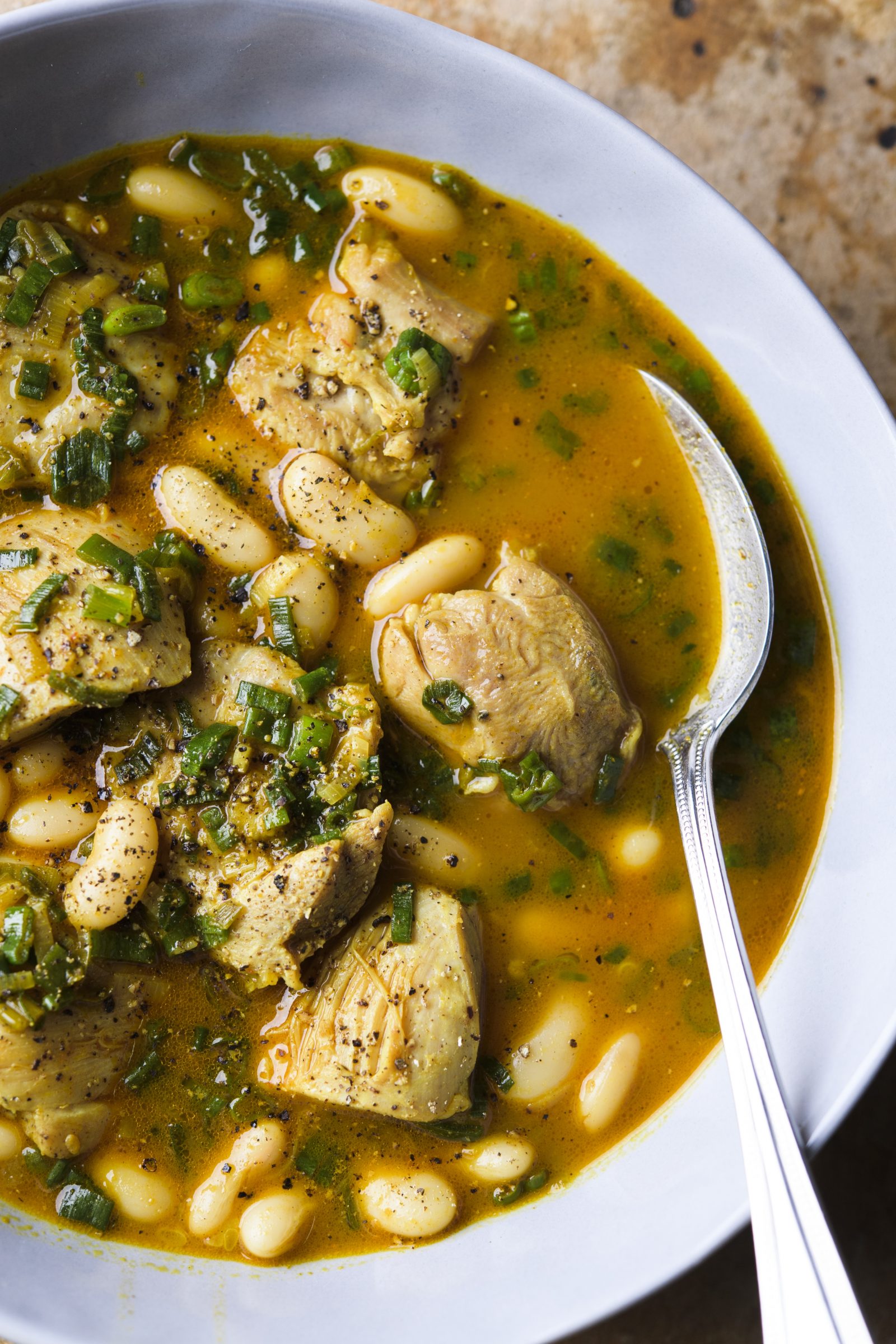 spice-braised-chicken-white-beans-scallions-najmieh-batmanglij