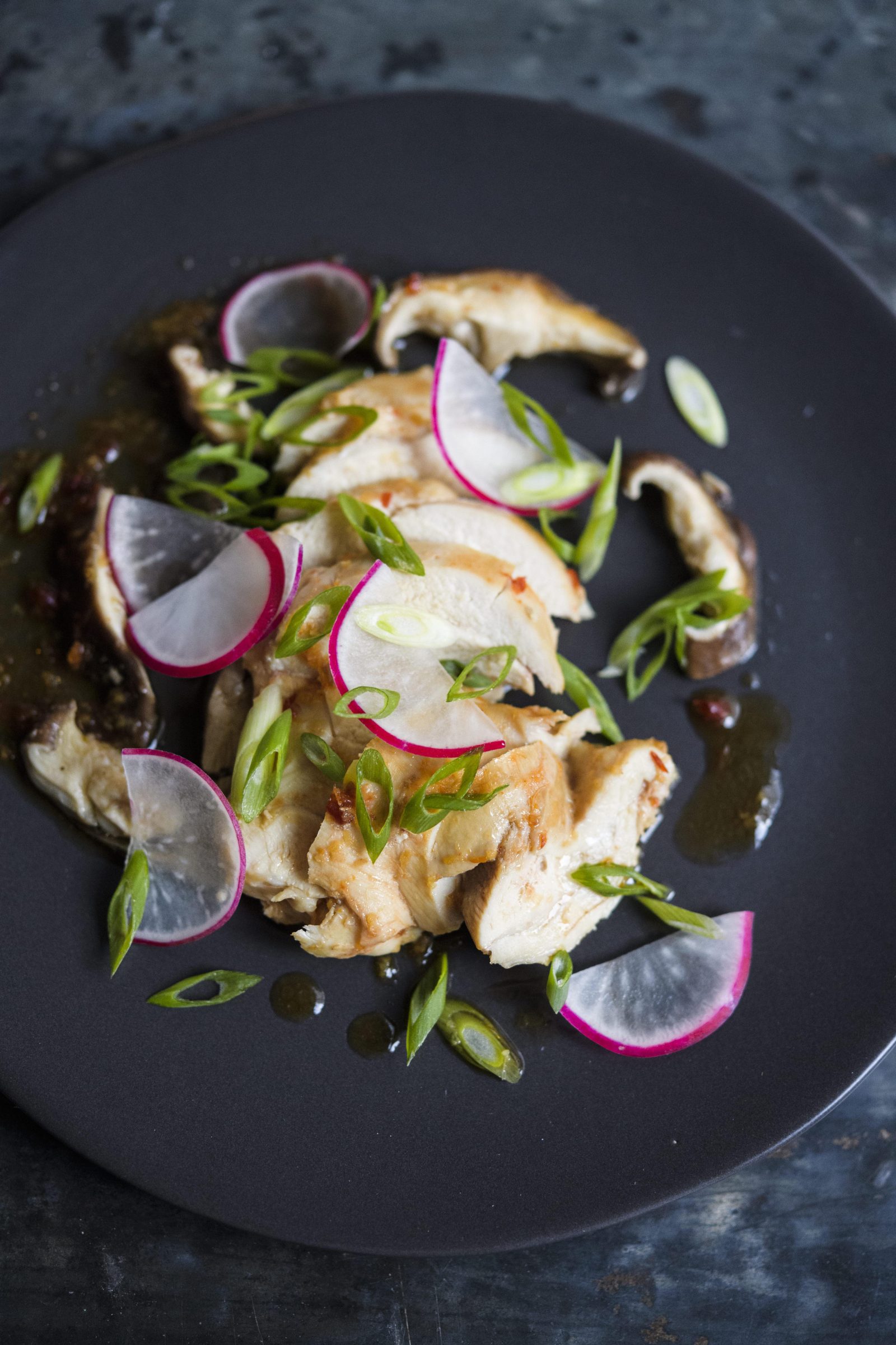Steamed Chicken and Shiitakes with Soy-Sake Sauce