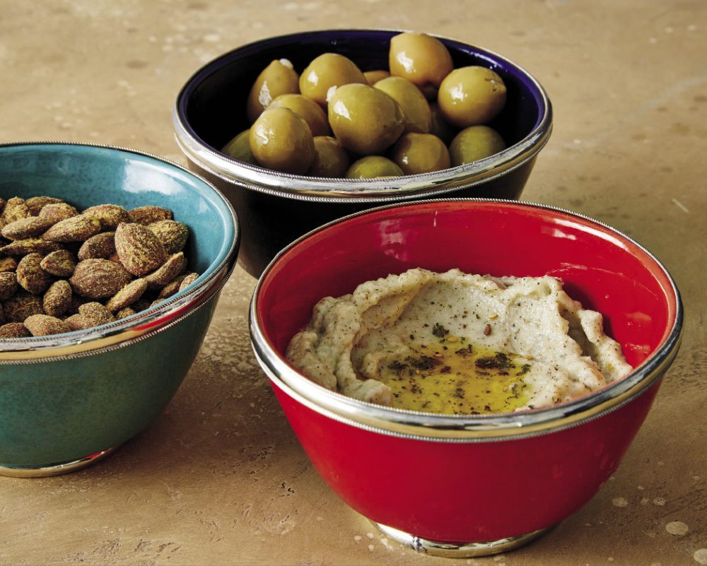 Moroccan Glazed Bowls with Silver Trim - Set of 3