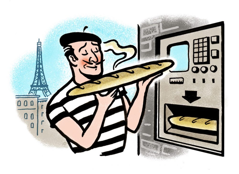 Bread-vending machines, invented in France, have spread.