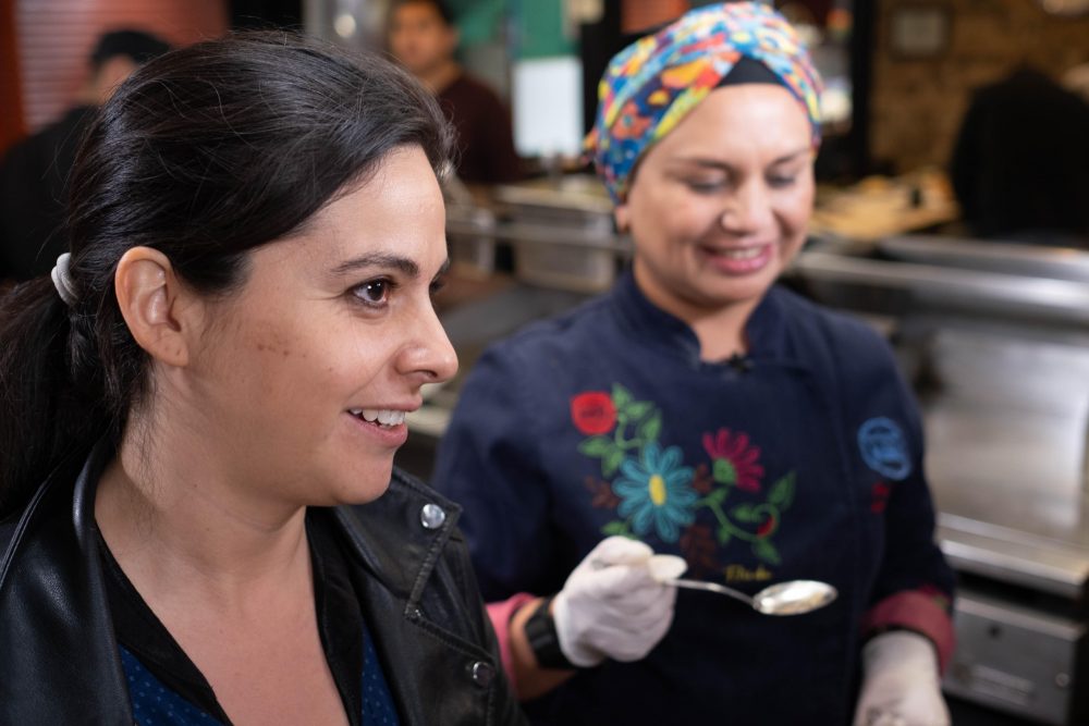 María Ítaka, our guide (foreground); and chef Adriana Luna (background).