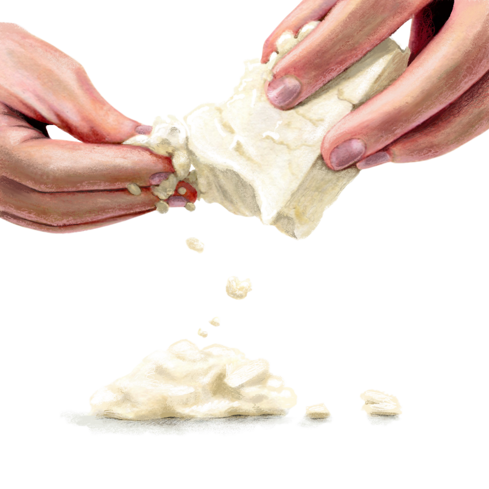 Hands Crumbling Feta