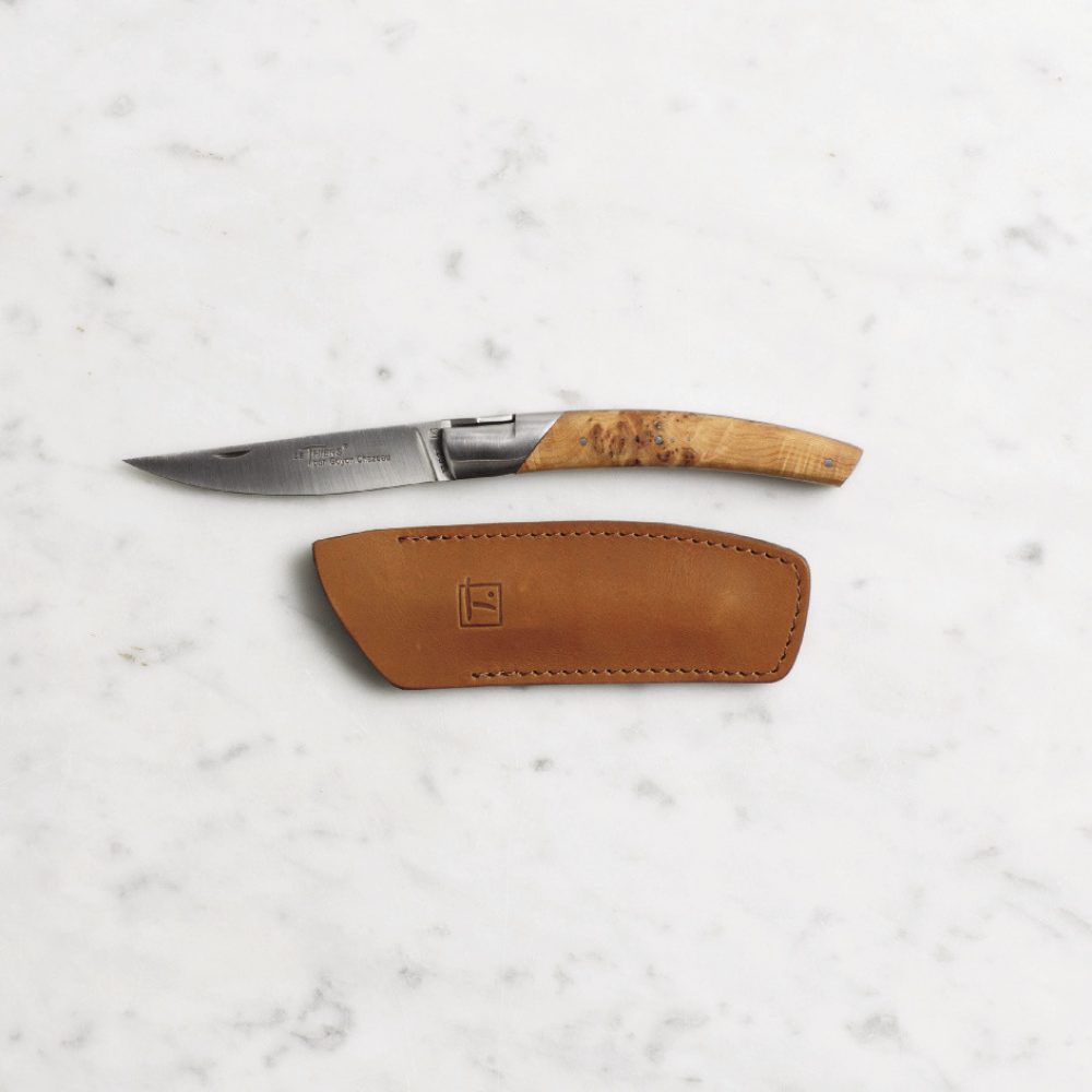 Goyon Juniper Wood Le Thiers Pirou Folding knife with Leather Pouch and Box