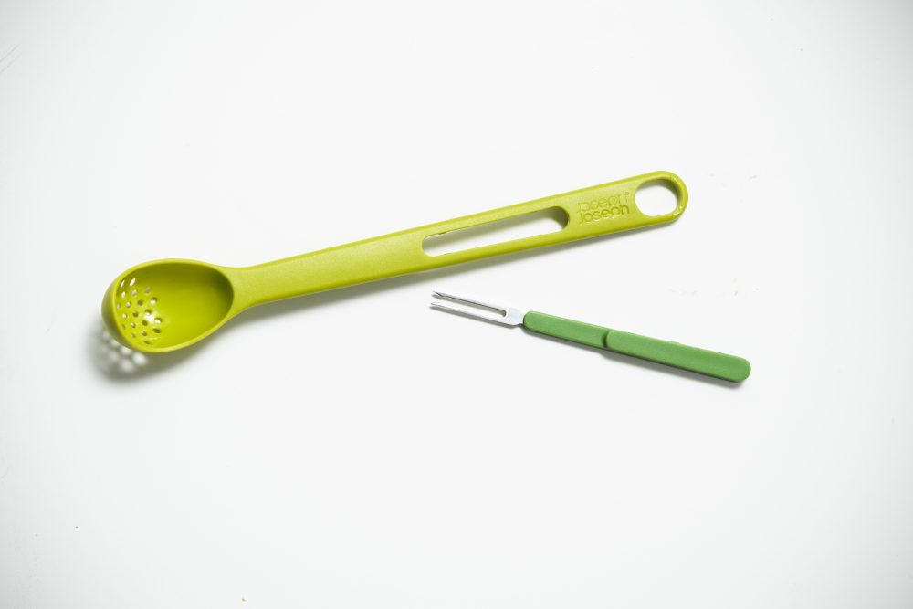 Pluck pickles and drain olives straight from the jar with this dual-purpose tool.