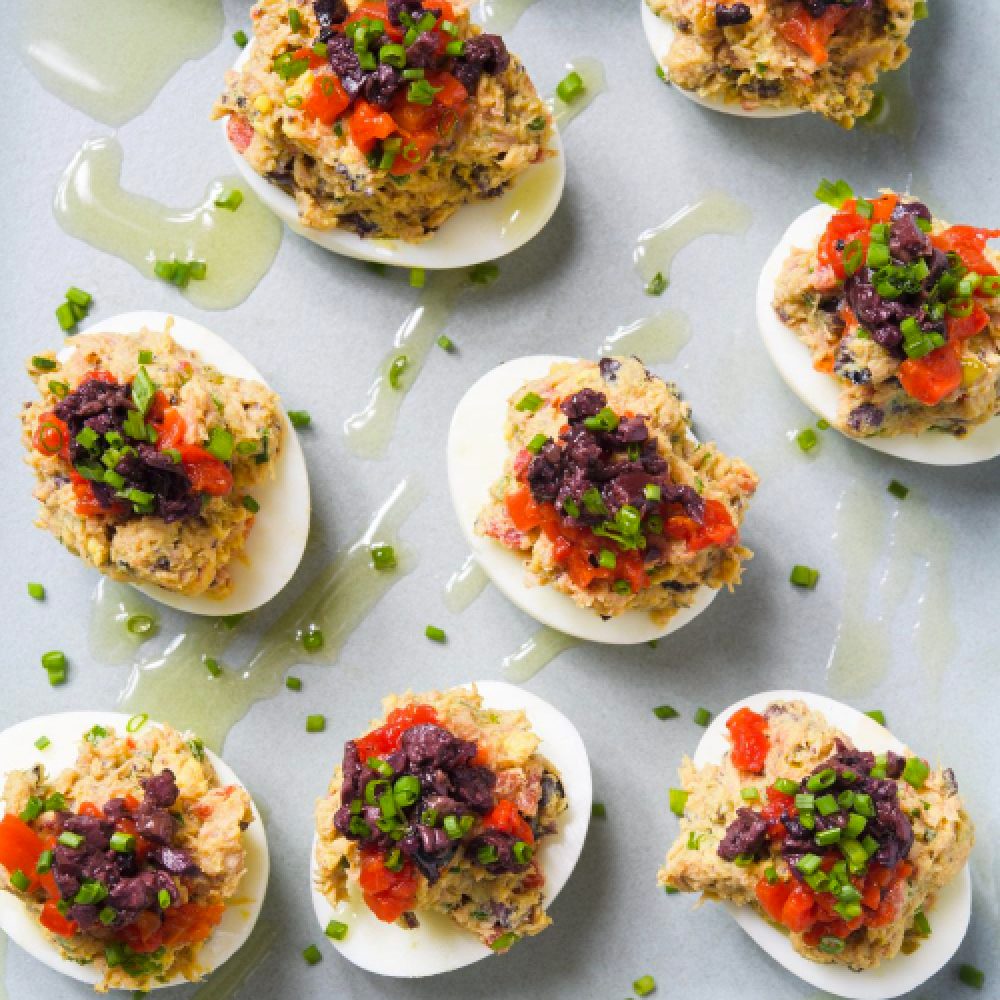 Tuna olives caper deviled eggs milk street