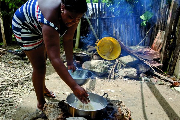 After it’s squeezed and strained, the coconut milk is mixed with rice and salt.