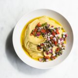 Greek Split Pea Dip with Onion-Roasted Pepper Relish (Fava)